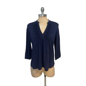 Lilly Pulitzer Womens Navy Blue Ruffled V-Neck Long Sleeve Top XS